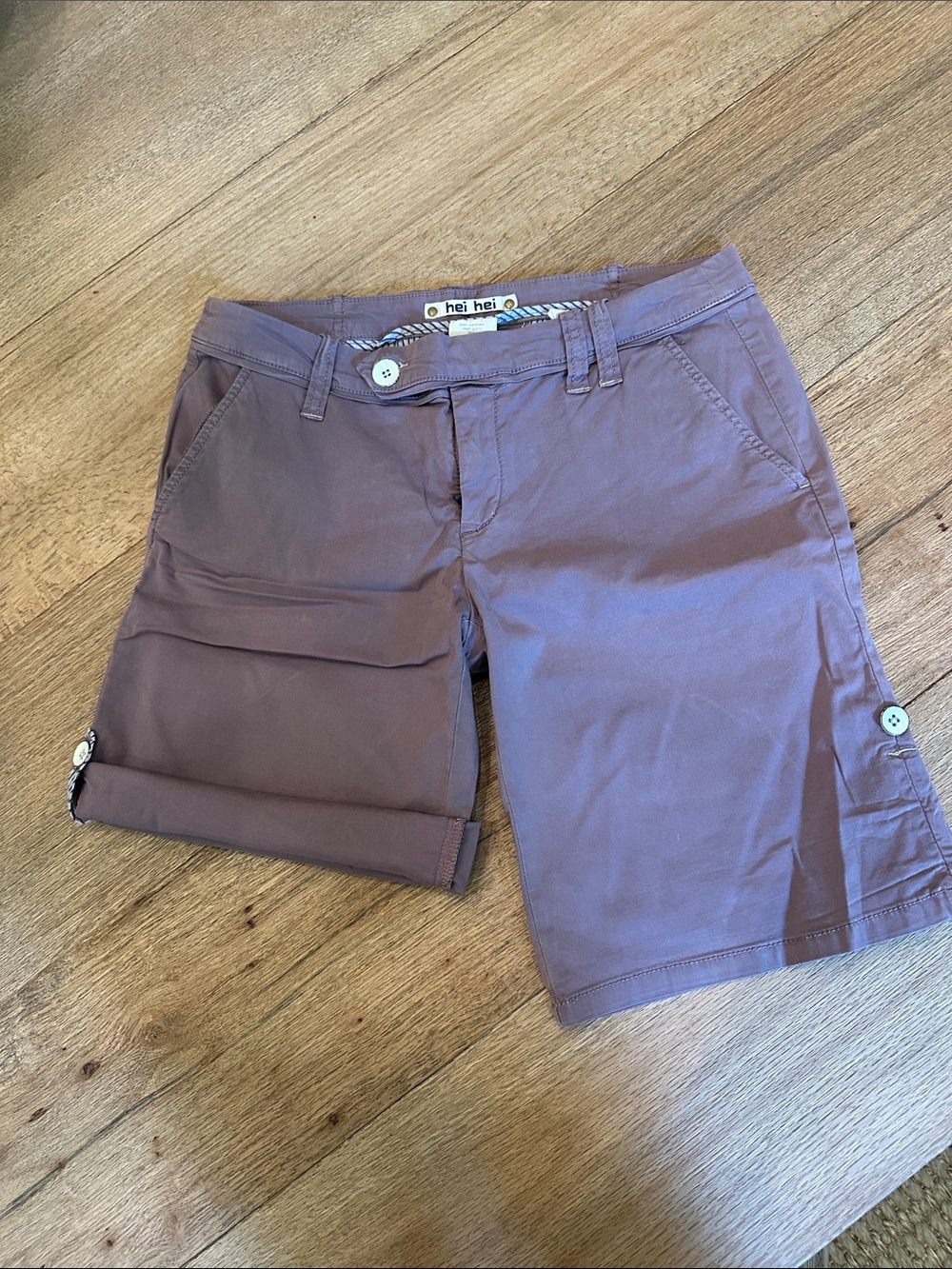 Hei Hei Mauve Roll-Tab Bermuda Shorts with Button Detail